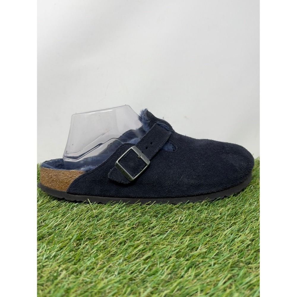 Birkenstock Boston Shearling Lined Clog Mens 9 Blue Suede Slippers Cozy Casual